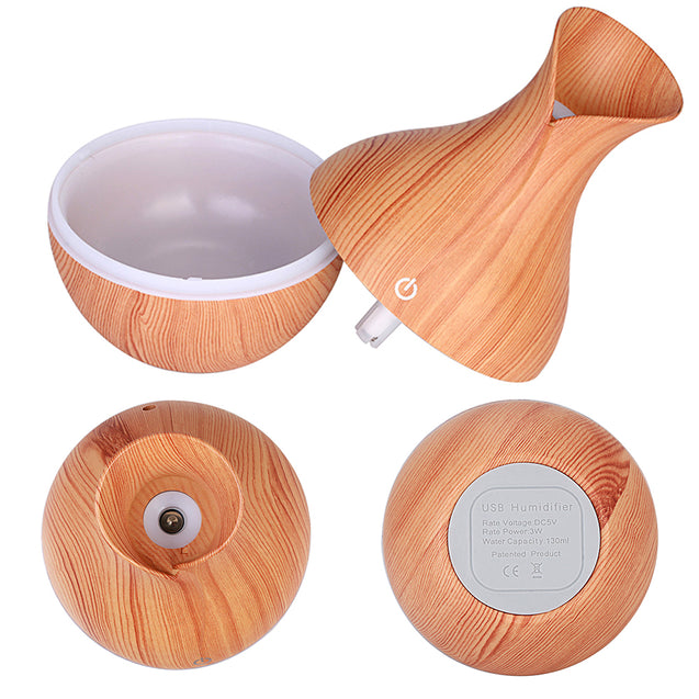 7 Color Aroma Essential Oil Diffuser Wood Grain Aromatherapy Humidifier 130ML