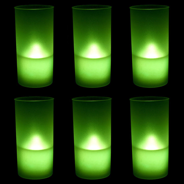 Green LED Flickering Flameless Tealight Candles with Frosted Holders - 6 PC Pack - Anyvolume.com