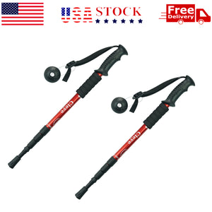 2 PCS Trekking Walking Hiking Sticks Anti-shock Adjustable Alpenstock Poles Red