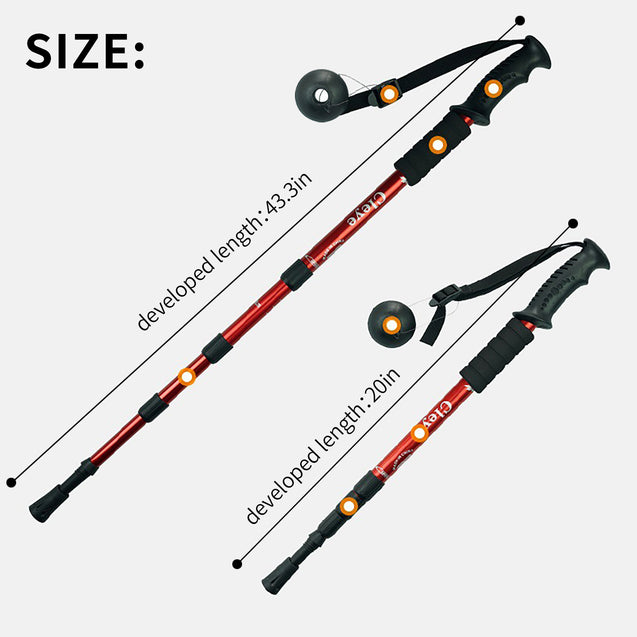 2 PCS Trekking Walking Hiking Sticks Anti-shock Adjustable Alpenstock Poles Red