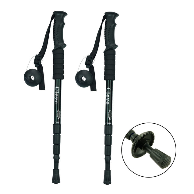 Pair of 2 Trekking Walking Hiking Sticks Anti-shock Adjustable Alpenstock Poles