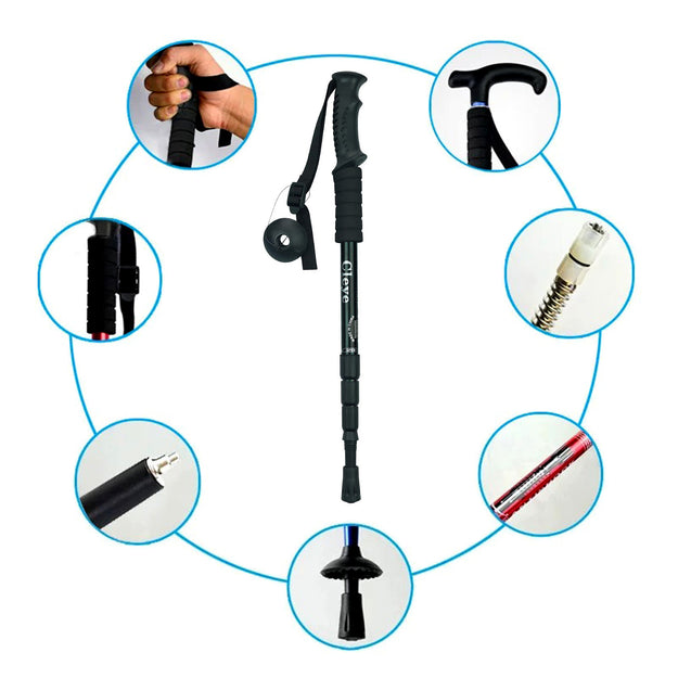 Pair of 2 Trekking Walking Hiking Sticks Anti-shock Adjustable Alpenstock Poles
