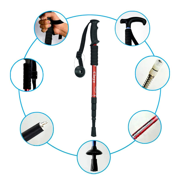 2 PCS Trekking Walking Hiking Sticks Anti-shock Adjustable Alpenstock Poles Red