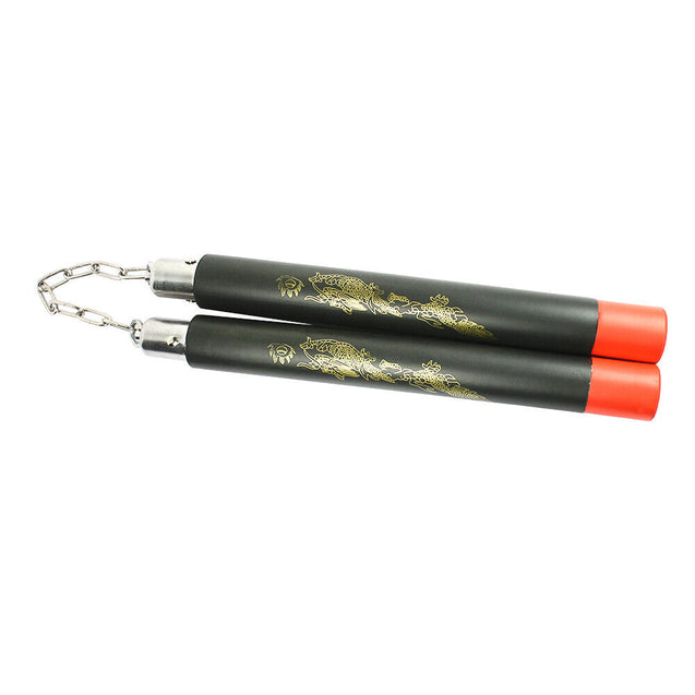 Foam Nunchucks Nunchaku Dragon Pattern for Martial Art Karate Training - Black