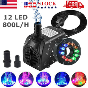 Submersible Water Pump with 12 LED 16W Lights for Fountain Pool Garden Pond Tank