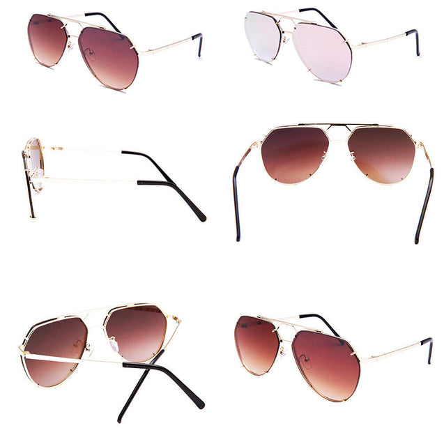 Women Flat Top Oversize Aviator XXL Metal Shades Sunglasses Gradient Lens