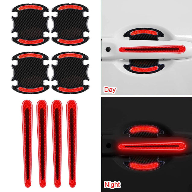 8x Reflective Car Door Handle Safety Strip Protective Film Sticker Warning Decal