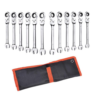 12PCS 8-19mm Metric Flexible Head Ratcheting Wrench Combination Spanner Tool Set