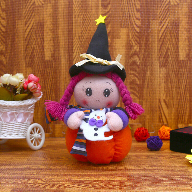 Cute Witch Doll Toys Pumpkin Table Decoration Home Plush Stuffed Doll