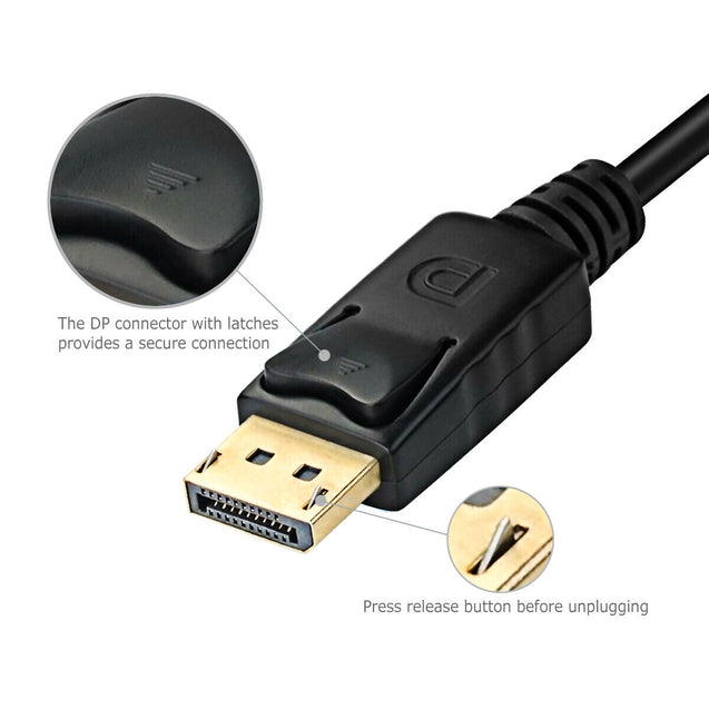 DisplayPort DP to VGA Cable Gold Plated 6 Feet Cord 1080p For Lenovo Dell HP