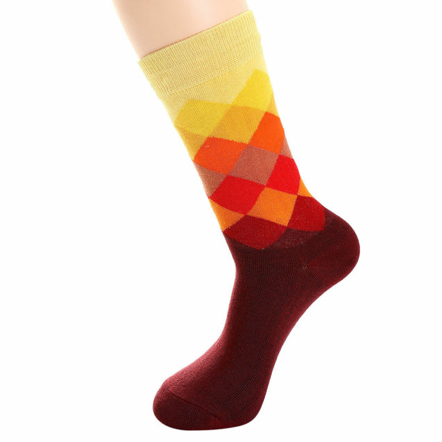 6 Pairs Mens Fashion Dress Socks Multi Color Designer Print Argyle Pattern Lot