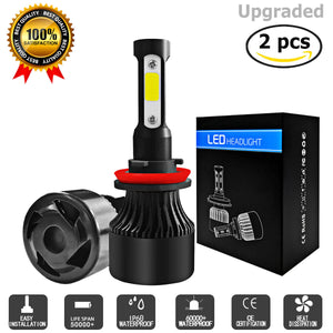 4-Side H11 LED Headlight Bulbs H8 H9 Kits 2800W 280000LM Power 6000K White BLACK