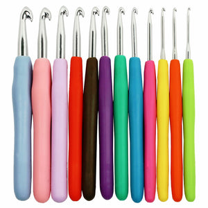Soft Handle 12 PCS Set Crochet Hooks Needles Knit Yarn Weave Craft Aluminum