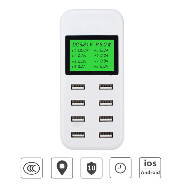 8-Port Smart Multi USB AC Wall Charger Hub Smart Fast Wall Charging Station LCD