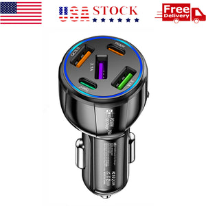 5 Port USB Type-C 75W Super Fast Car Charger for iPhone 15 Samsung Android Phone
