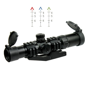 1.5-4x30 Tactical Rifle Scope Green Blue Red Chevro Reticle w/ Cantilever Mount