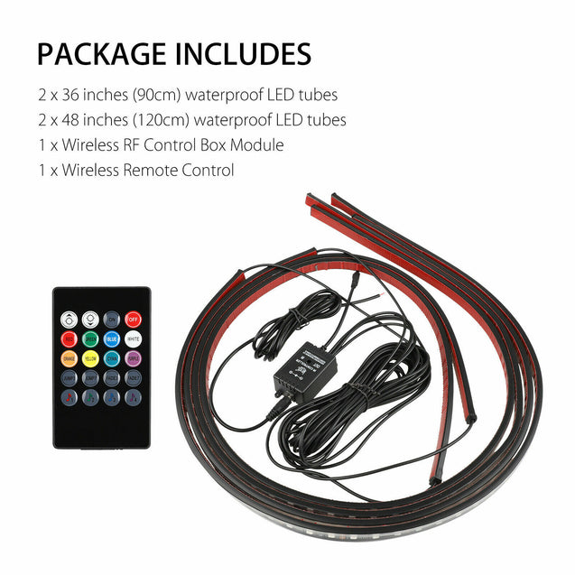 4 PCS RGB 48 LED Strip Neon Light Kit Under Car Tube Underglow Underbody System