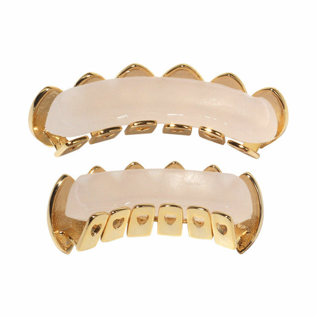 Hip Hop Grillz Teeth 14k Gold Plated Rainbow Vampire Fangs Top Bottom Set