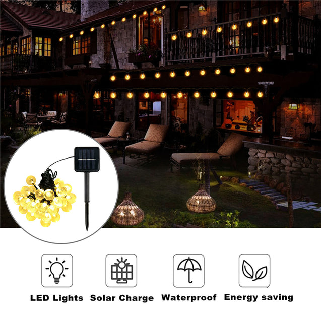 30 LED 20ft Solar String Ball Lights Outdoor Waterproof Warm White Garden Decor