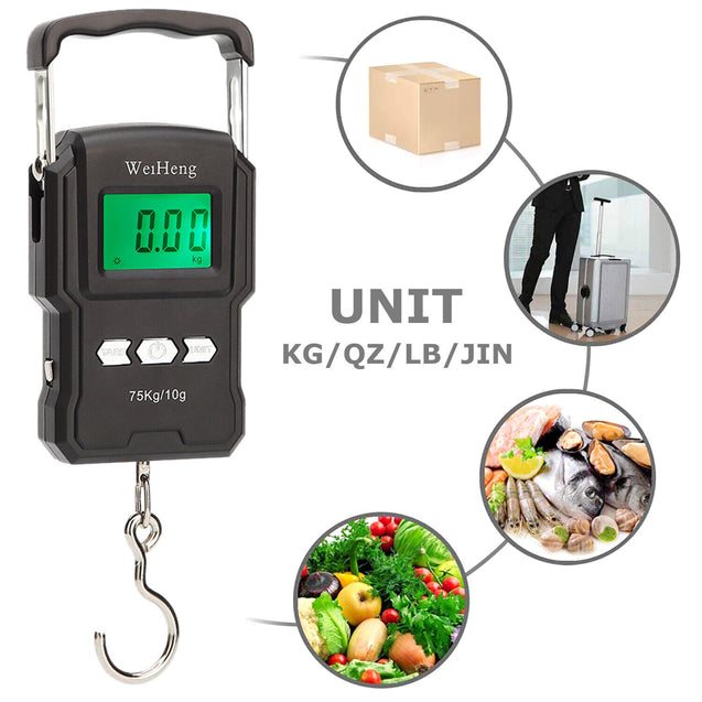 Digital Fish Scale Hanging Scale w/ Built-in Measuring Tape Backlit LCD Display 