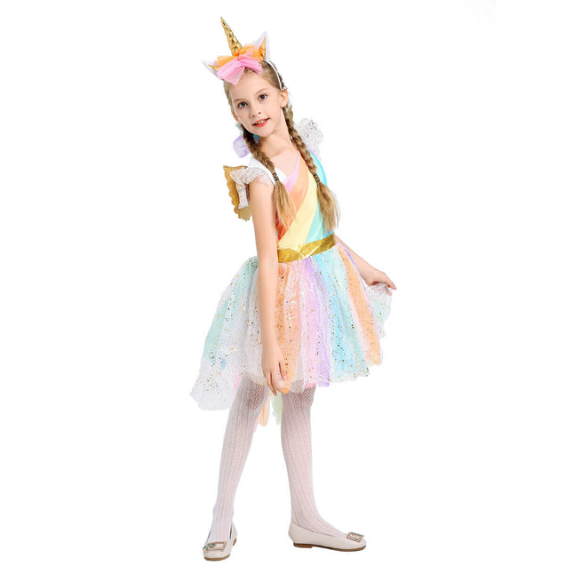 Kids Girls Halloween Unicorn Costume Fancy Dress Cosplay Party Week Suit Outfit