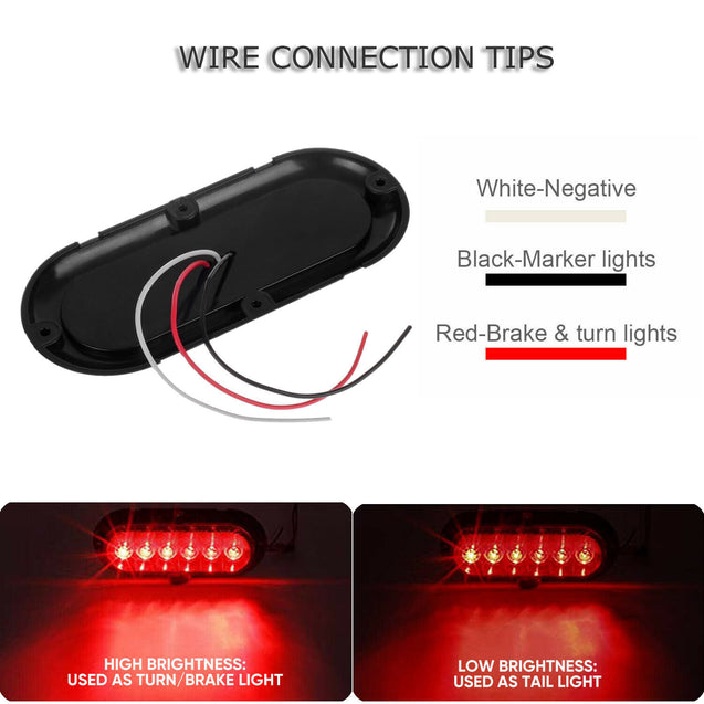 2x Red 6" Oval Trailer Truck 6 LED Stop/Turn/Tail Brake Lights Sealed Waterproof
