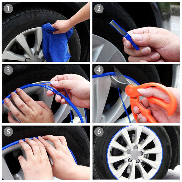 Car Wheel Hub Rim Edge Protector Ring Tire Guard Sticker Line Rubber Strip 26Ft