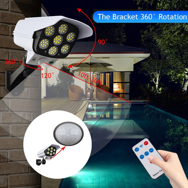 Solar Motion Sensor Light LED Security Wall Street Yard Outdoor Lamp Fake Camera
