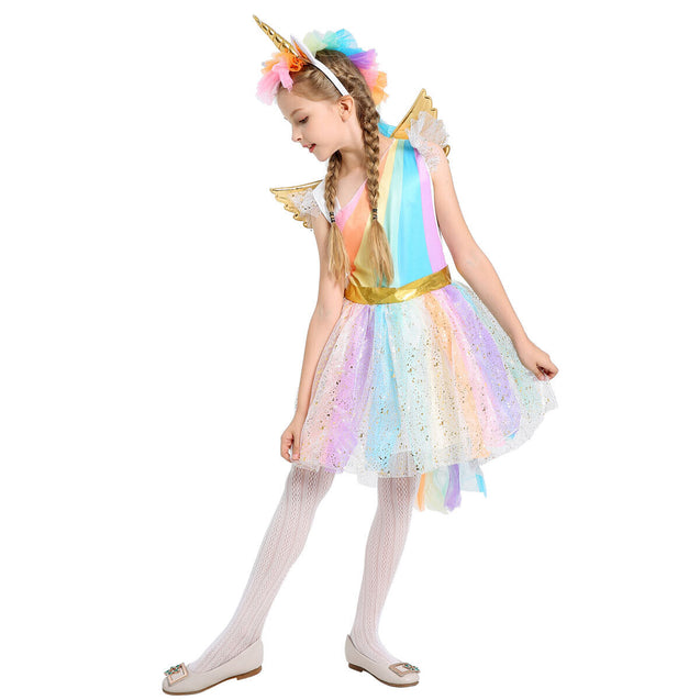 Kids Girls Halloween Unicorn Costume Fancy Dress Cosplay Party Week Suit Outfit