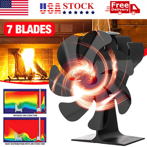 7 Blade 1400rpm Fireplace Stove Fan Heat Powered Silent Wood Log Fuel Saving Eco