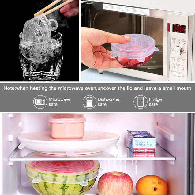 6 PCS Silicon Reusable Stretch Lids Food Bowl Containers Dishes Covers 