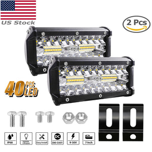 2x 7inch 800W LED Work Light Bar Flood Spot Combo Fog Lamp Offroad Driving Truck