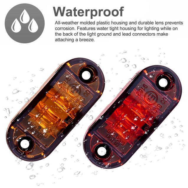 5pc Amber 5pc Red LED Car Truck Trailer RV Oval 2.5" Side Clearance Marker Light