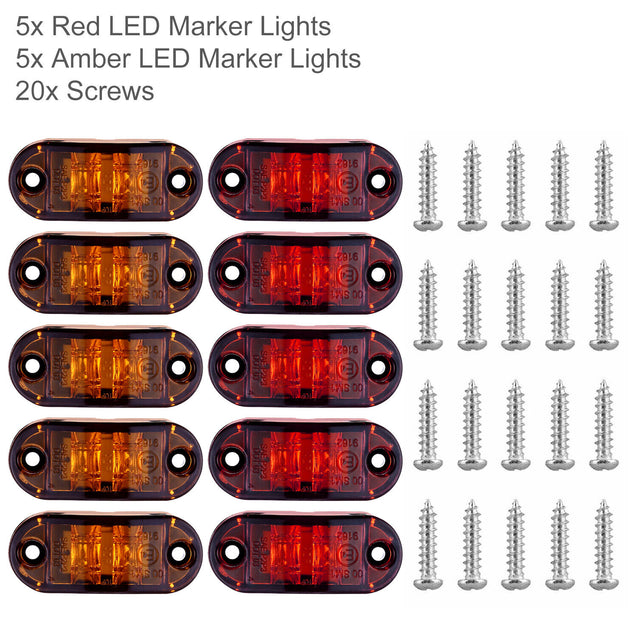 5pc Amber 5pc Red LED Car Truck Trailer RV Oval 2.5" Side Clearance Marker Light