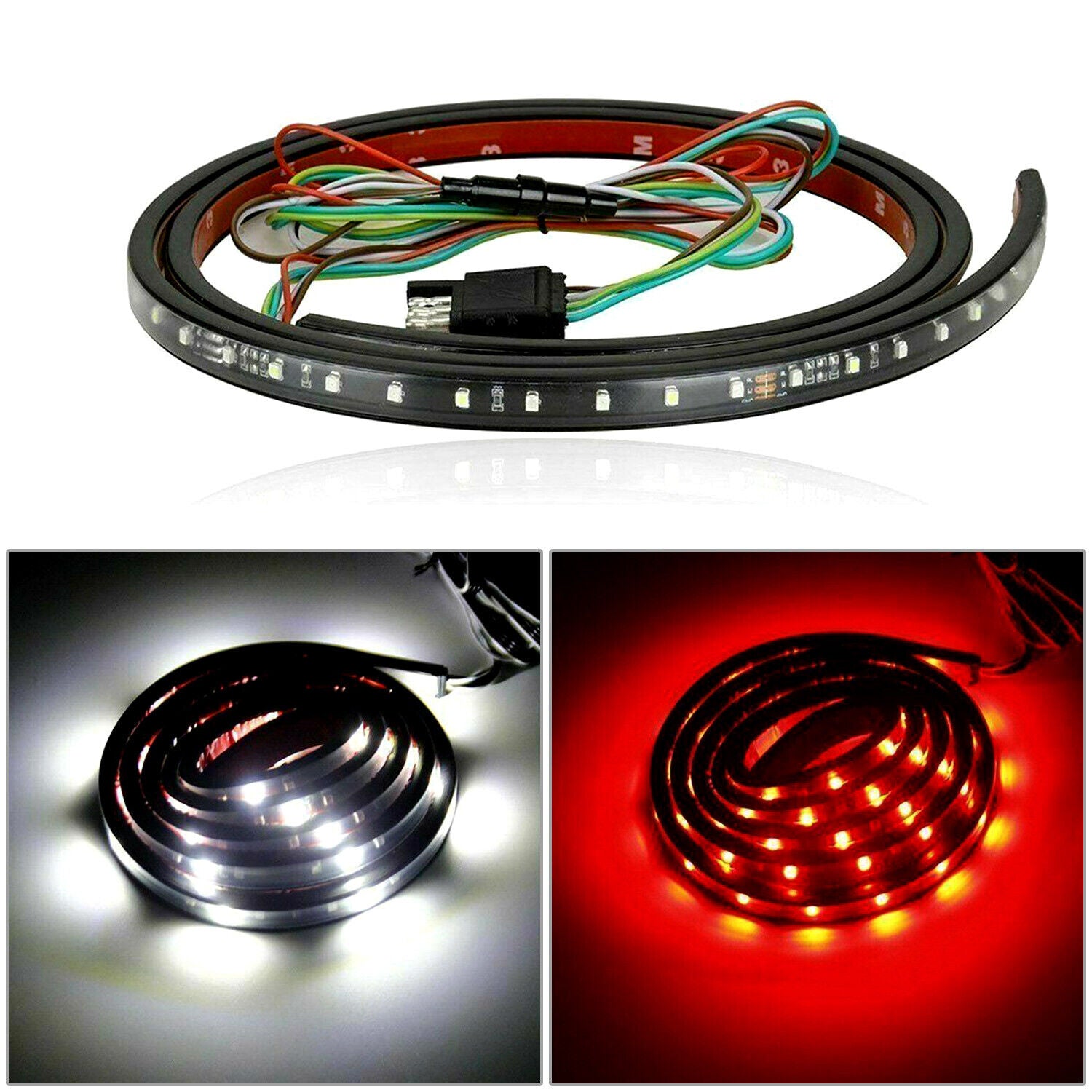 60-LED Tailgate Light Bar – Red Brake, Turn, Reverse Signal For Chevy, Ford, Dodge Trucks – Black Housing, DOT/SAE