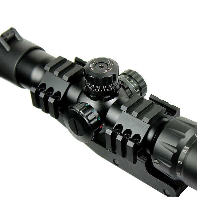 1.5-4x30 Tactical Rifle Scope Green Blue Red Chevro Reticle w/ Cantilever Mount
