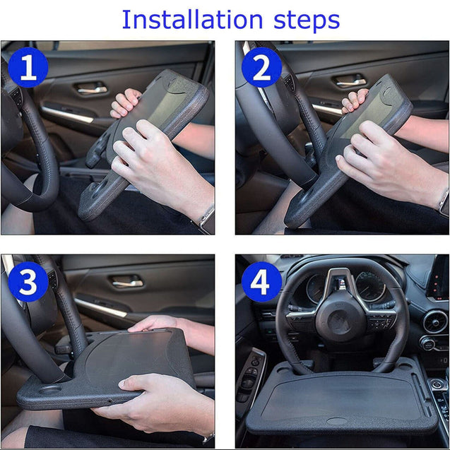 Car Steering Wheel Tray Desk Two Sided For Laptop Drink Food Work Table Holder