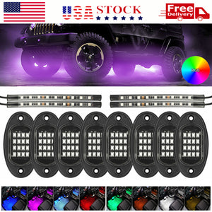 12x RGB LED Pods Rock Light Kit Underbody Glow Neon Lamp Bluetooth Music Control