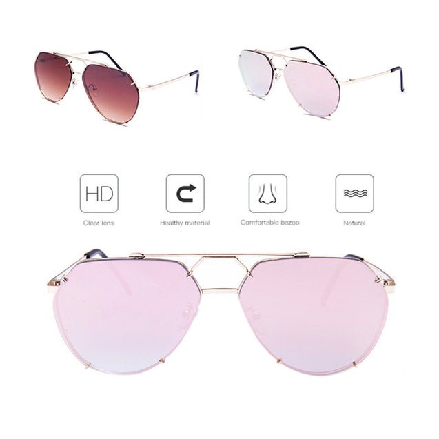 Women Flat Top Oversize Aviator XXL Metal Shades Sunglasses Gradient Lens