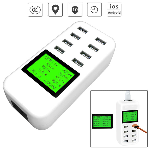 8-Port Smart Multi USB AC Wall Charger Hub Smart Fast Wall Charging Station LCD