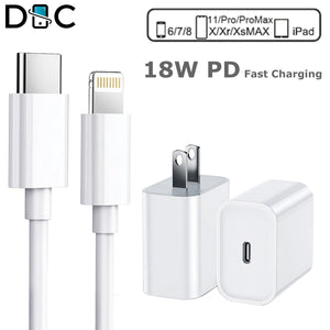 18W USB-C Fast Wall Charger w/ Type C 8 Pin Cord for iPhone 14 13 12 11 X 8 7