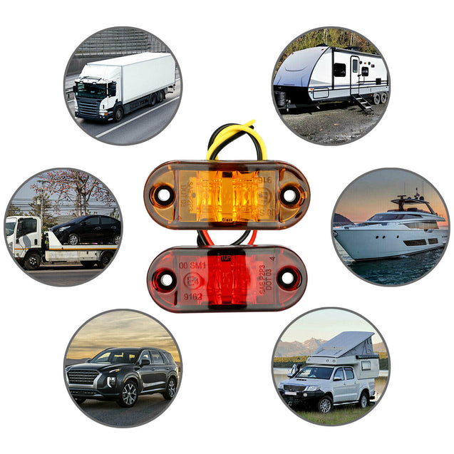 5pc Amber 5pc Red LED Car Truck Trailer RV Oval 2.5" Side Clearance Marker Light