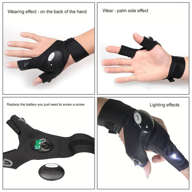 1 Pair LED Flashlight Gloves for Outdoor Fishing Camping Hiking Gloves Men Women