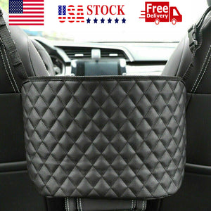 Car Net Pocket Handbag Holder Black PU Leather Between Car Seat Storage US