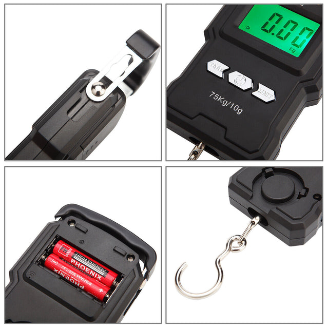 Digital Fish Scale Hanging Scale w/ Built-in Measuring Tape Backlit LCD Display 