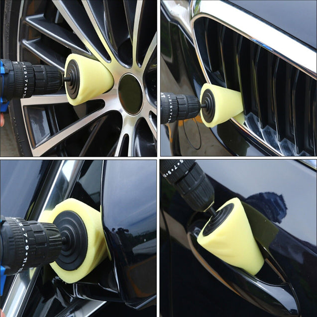 Foam Drill Polishing Cone Ball Pads Kit Car Hub Waxing Buffing Wheel Polisher 4"