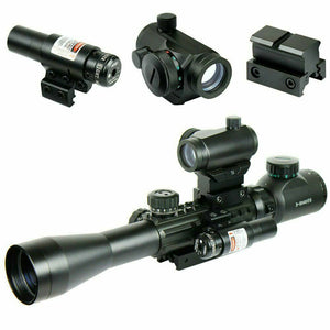 3-9X40 Illuminated Rifle Scope with Red Laser & 5 MOA Dot Sight