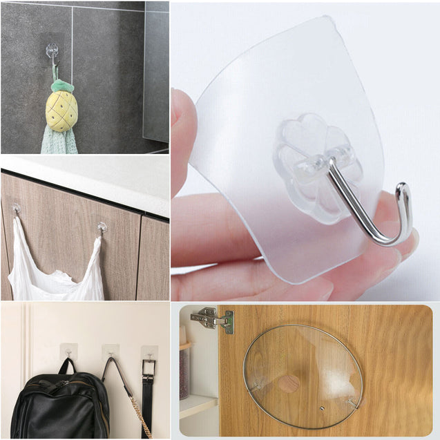 20-40PCS Adhesive Sticky Hooks Heavy Duty Wall Seamless Hook Hangers Transparent