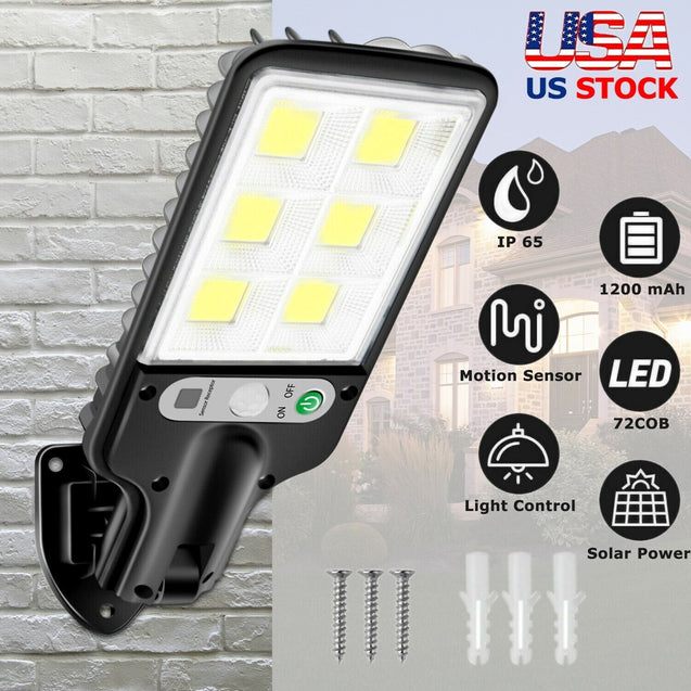 600W LED Solar Wall Light Motion Sensor Outdoor Garden Security Street Lamp USA