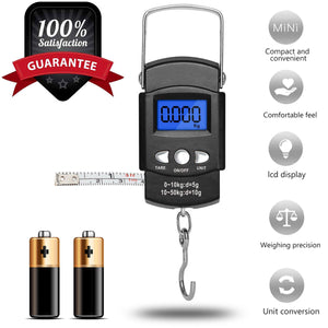 LCD Electronic Fishing Scale Portable Digital Luggage Weight Hanging Hook 50KG